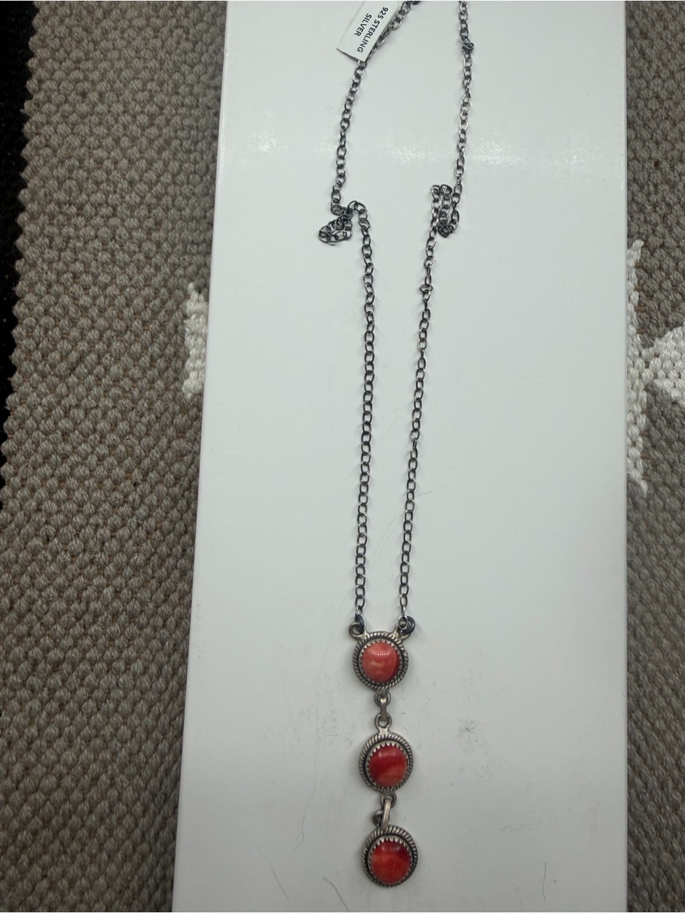 Orange spiny oyster sterling silver lariat necklace